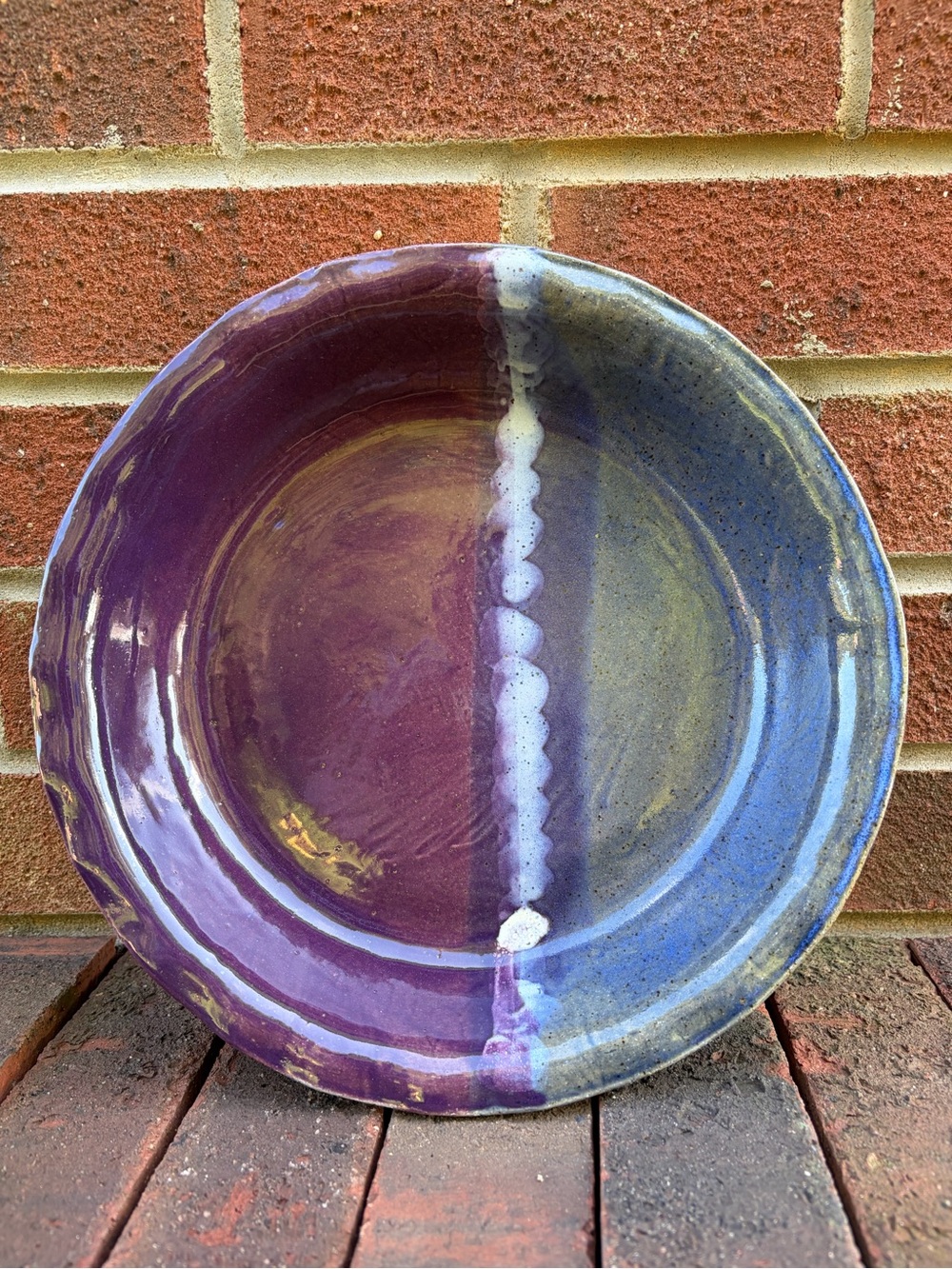 Handmade Two-Tone Purple and Blue Ceramic Pie Pan
